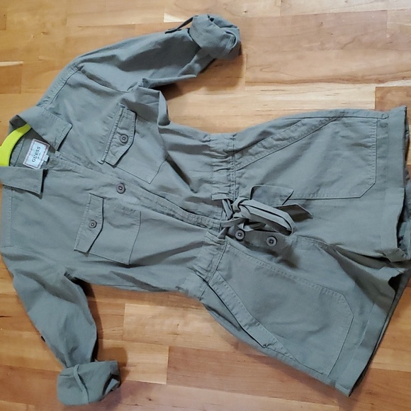Guess Pants - VINTAGE LONG SLEEVE ROMPER KHAKI GREEN BUTTON DOWN XS